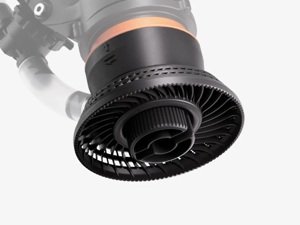 Detalle del sistema de pulverización y boquilla centrífuga del dron Agras T55.